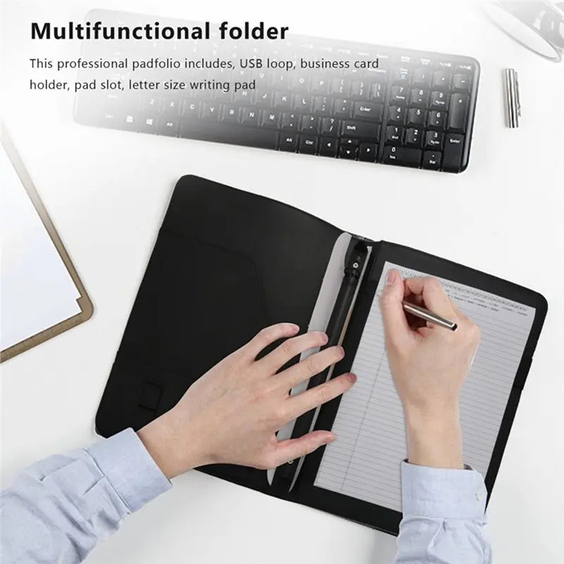 VO-A4 Vegetarian Leather 3 Ring Portfolio Binder Business Binder Padfolio With Notebook Pad Interview & Business