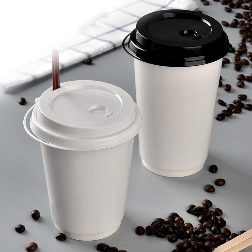 50pcs Disposable Coffee Cups Insulation Takeaway Double-Layer Paper Cup Disposable Takeaway Double Layer Coffee Cup with Lid