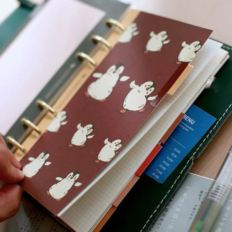 Retro Bookmarks Index Pages 6pcs A5/A6/A7/M5 6-Holes Binder Index Divider Cartoon Multicolor Loose-Leaf Notebook Classification