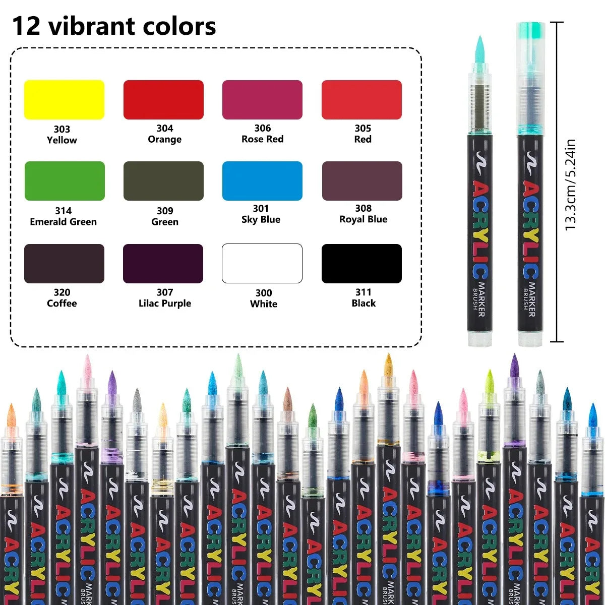 12-366 Colors Acrylic Marker Set Waterproof Acrylic Brush Marker Professional Acrylic Painting Marker DIY Art Supplies