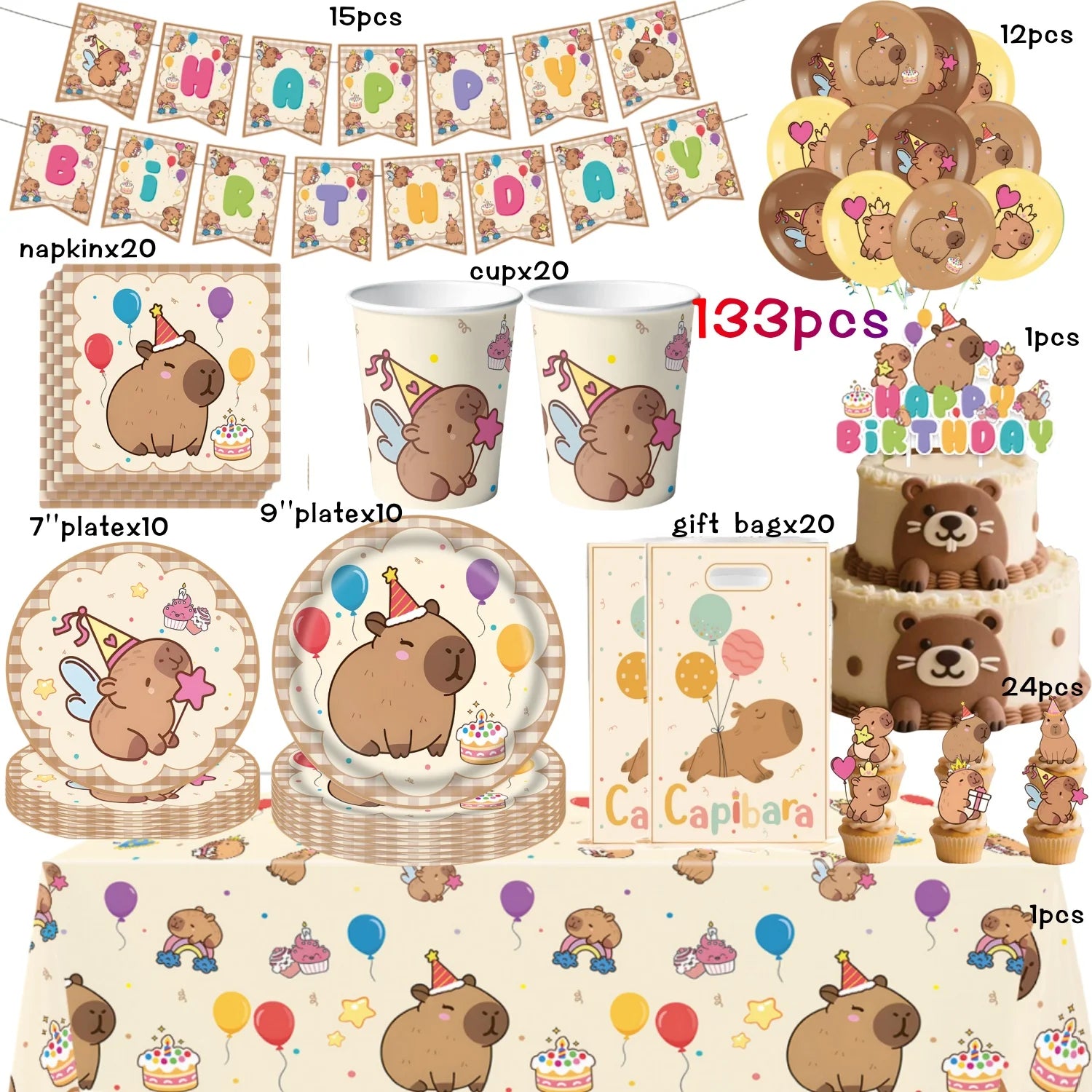 Birthday Decoration Capybara Birthday Invitation Card Cup Tablecloth Plate Napkin Poster Baby Shower Birthday Girl Party Favors