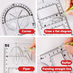 Multi -function Ruler Set Drawing Geometry Protractor Spirograph Ruler Students Mathematics Drafting Tools