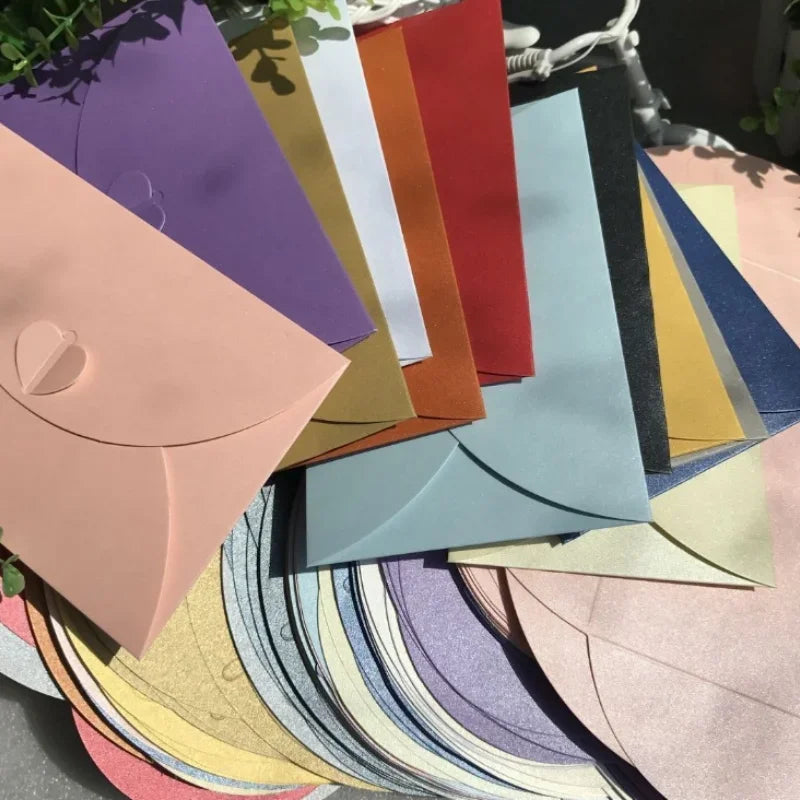 20pcs Colored pearlescent Envelope Thick Cardboard Small Foldable DIY Paper Envelopes Self Locking Buckle Letter Gift Card Cover
