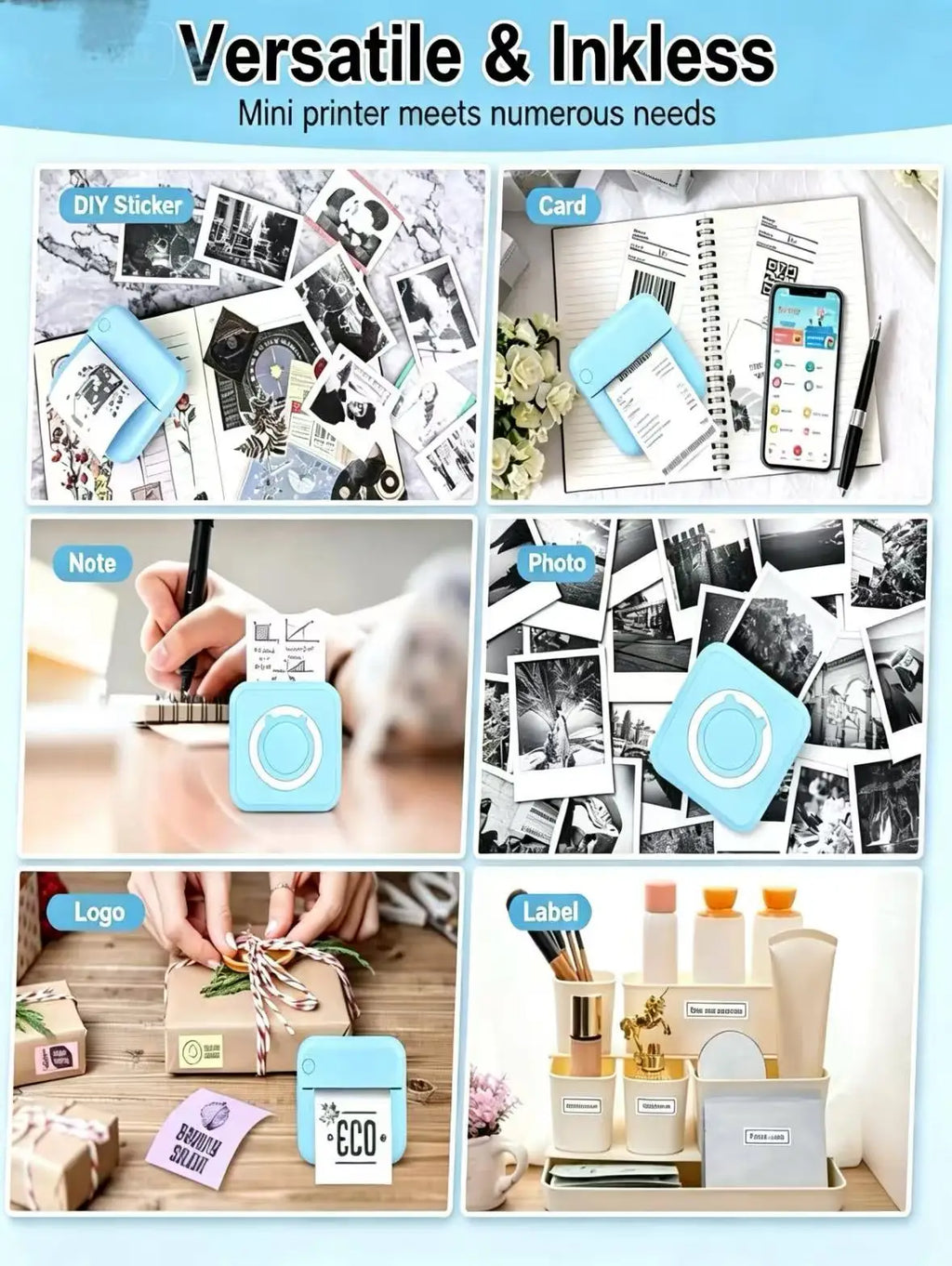 Mini Printer for IPhone and Android, Wireless Mini Photo Printer Label Printer, Portable BT Mini Thermal Printer Print Labels