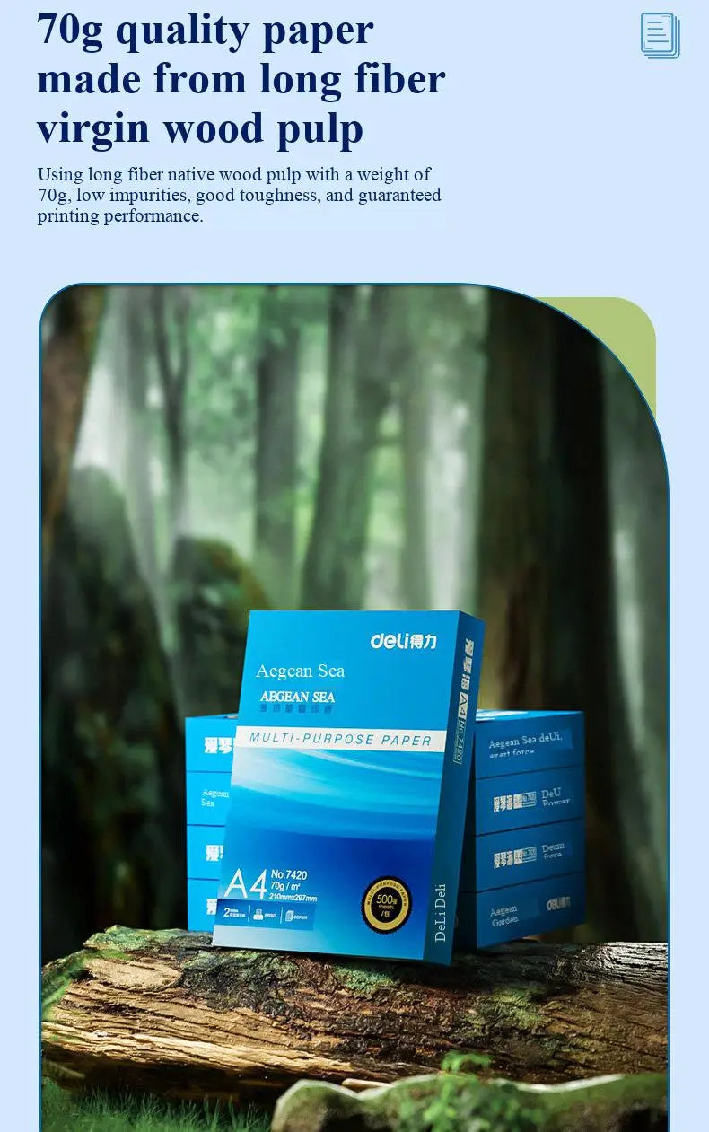 1 Pack 500 Sheets Deli A4 Multi-purpose Paper 70/80g Aegean Sea Series Copy Printing Paper 7420/7433