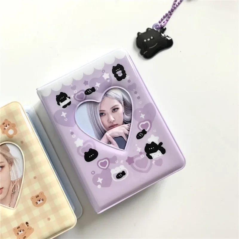 Cute Bear Photo Album 3 Inch Love Heart Hollow Picture Storage Case Kpop Card Binder Name Card Book Photocard Holder 36 Pockets