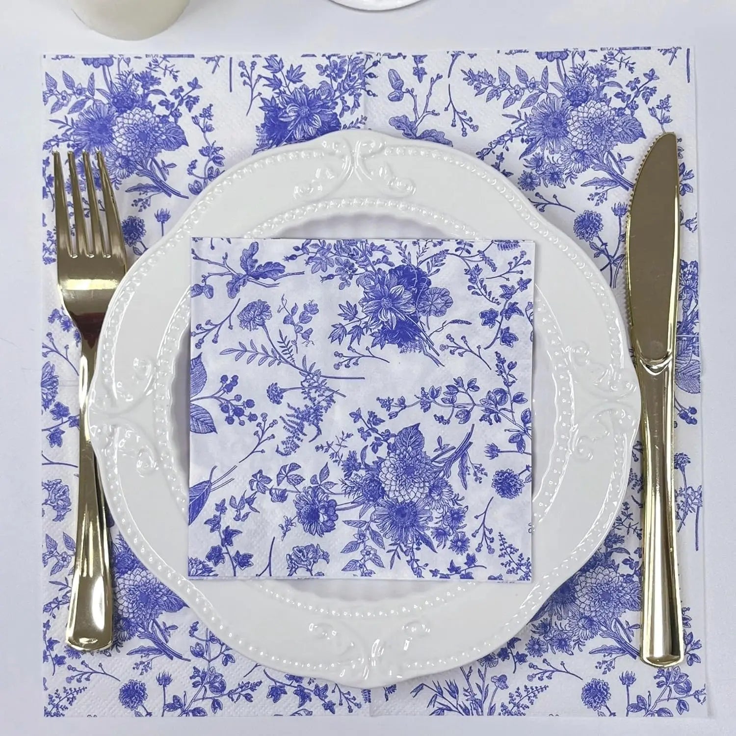Disposable Blue Flower Porcelain Printed Napkins Birthday Wedding Tea Party Restaurant Party Decoration Tissue