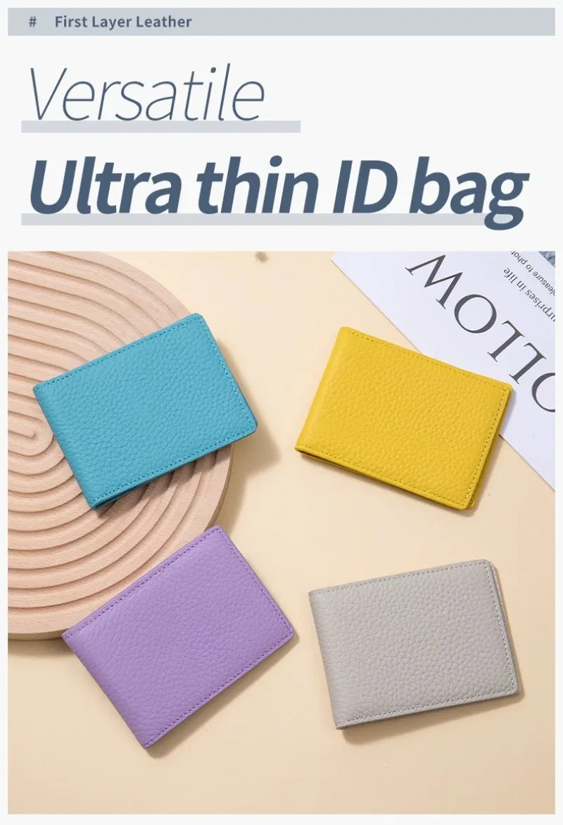 Thin Minimalist Bifold Design Driver's Licence Cover Genuine Leather ID Badge Window Slot Credit and Debit Vaccinum Cards Holder