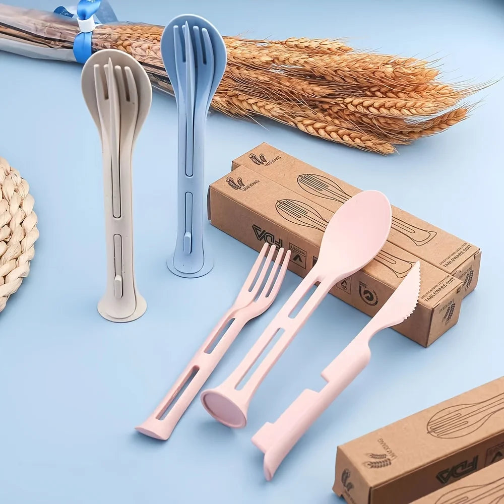 Three-in-One Portable Student Dining Set - Travel-Friendly Cutlery Including Knife Fork Spoon