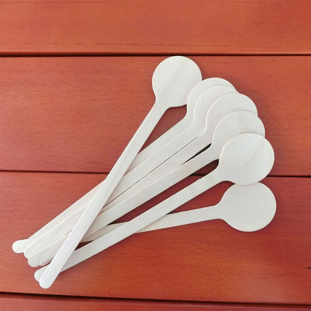 100 Pcs Wooden Coffee Stirrer Sticks Round Head Biodegradable Hot/Cold Drinking Stir Popsicle Disposable Coffee Swizzle Stick