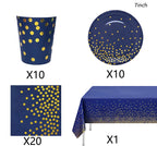 Navy Blue Gold Party Decorations Blue and Gold Disposable Tableware Set Paper Plates Cups Napkin Tablecloth Wedding Anniversary