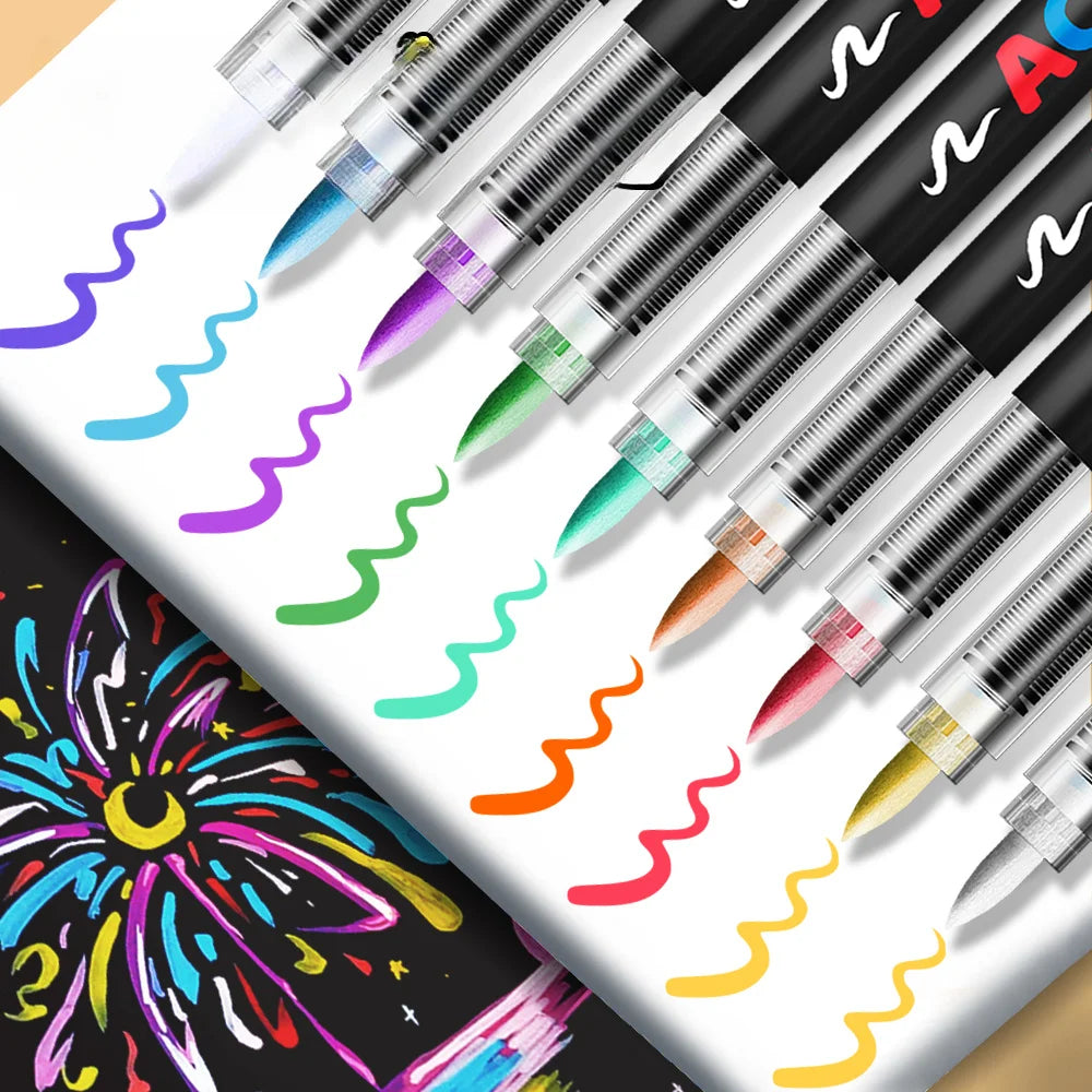 12/24/36/48Colors/set Acrylic Marker Pen Paint Brush Pen Painting Coloring Pen DIY Graffiti Art Making School and Office Supplie