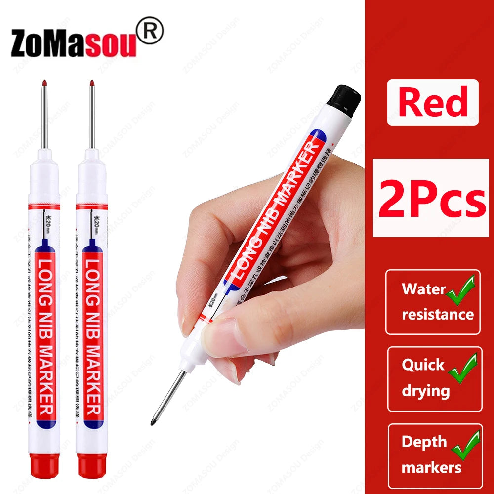 1-90Pcs Waterproof White Long Head Markers Pen 2cm Woodworking Deep Hole Marker Pens Metal Carpenter Black/Red/Blue/Green Ink