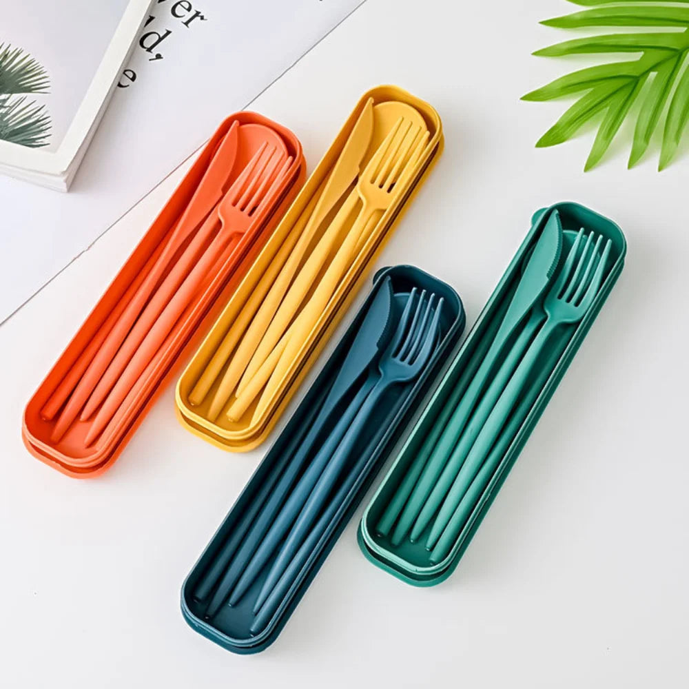 New Wheat straw Wheat Straw Dinnerware Set Eco-Friendly Portable Utensil Box Tableware Cutlery Set Travel