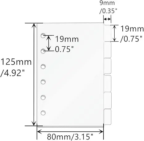A5/A6/A7 Binder Dividers Planner Insets 6 Tabs Clear Thick Acrylic Index Divider/Cover  Refillable Page Protectors for 6 Ring