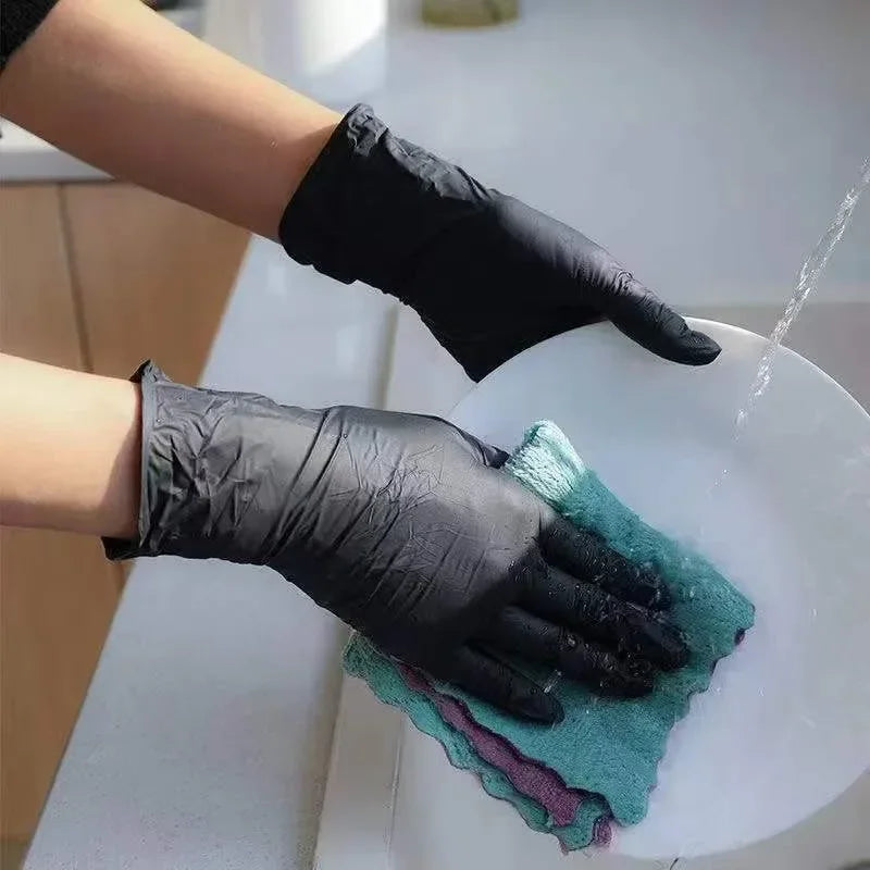 Disposable Nitrile Black Latex Gloves Cooking Wash Cycling Glove Household Antistatic Cleaning Gloves Hairdressing Nail Art Tool