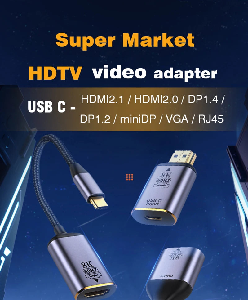 USB Type C To HDMI-Compatible 8K USB C to DP DisplayPort miniDP 4K VGA Adapter For Laptop MacBook TV Box PS5 Switch iPad Galaxy