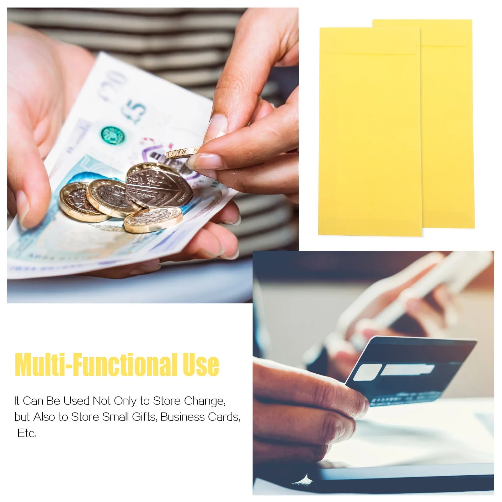 60Pcs Paper Envelopes Business Security Self Seal Invitation Letter Covers Multifunctional Convenient Storage Coin Holder