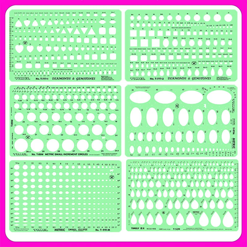 Jewelry Design Template Diamond Gemstone Drafting Ruler Kit Formwork Rulers Professional Designer Tools Supplies T-777-1 T-777-2
