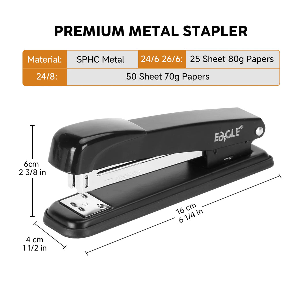 EAGLE Metal Stapler With 1000 Staple,Max 25 Sheets for Permanent/Temporary Stapling,9cm Deep Throat,Office Desk Stapler