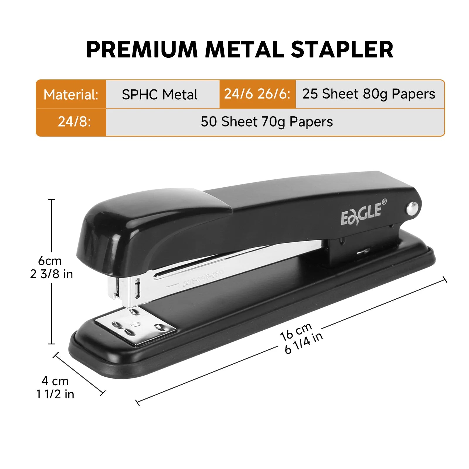 EAGLE Metal Stapler With 1000 Staple,Max 25 Sheets for Permanent/Temporary Stapling,9cm Deep Throat,Office Desk Stapler