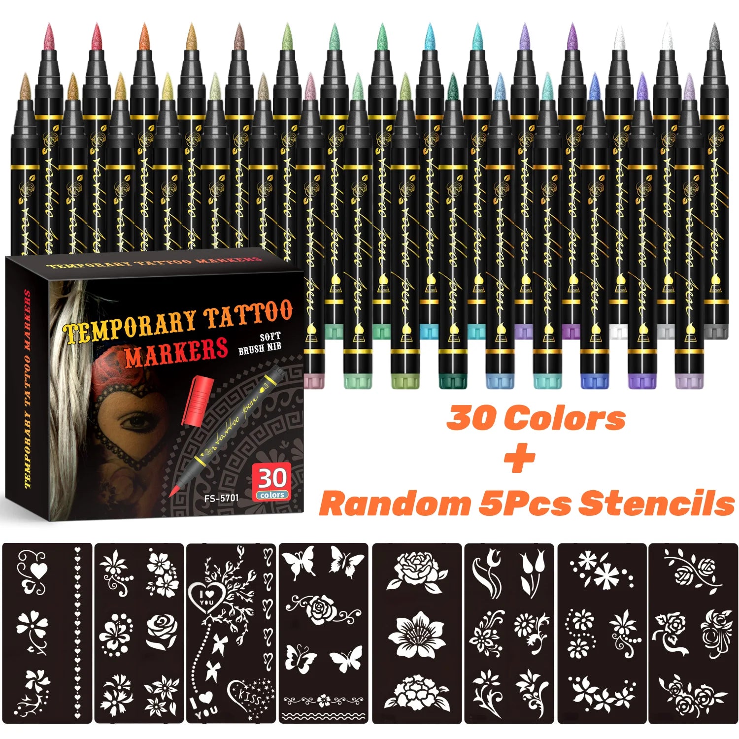 Temporary Tattoo Markers for Skin,10 Colors Tattoo Pens,Brush Tip,Bright colors,Face Paint Kit Cosmetic Quality,Halloween makeup