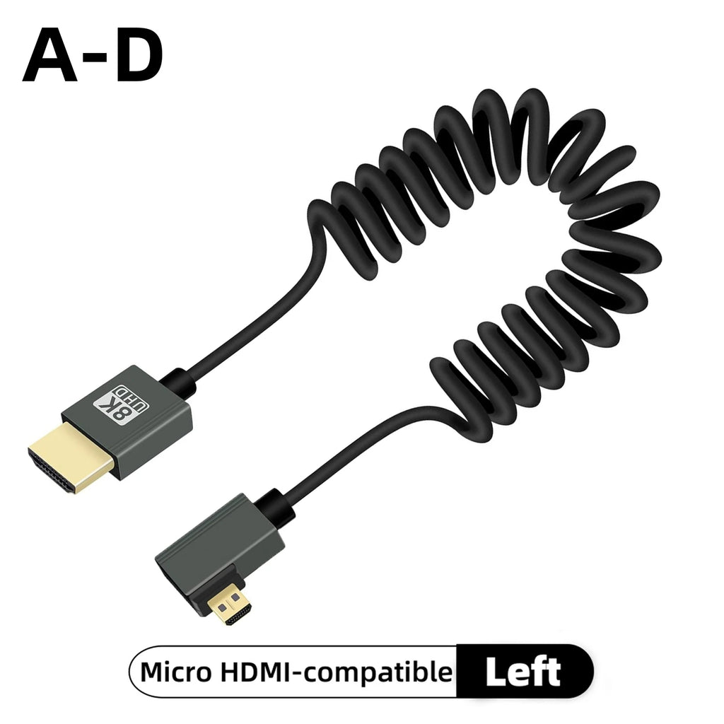 8K UHD Cable High Speed HDMI-compatible Mini/Micro HDMI-compatible Coiled Cord for HDTV Laptop PC PS4 Camera DV Monitor Display