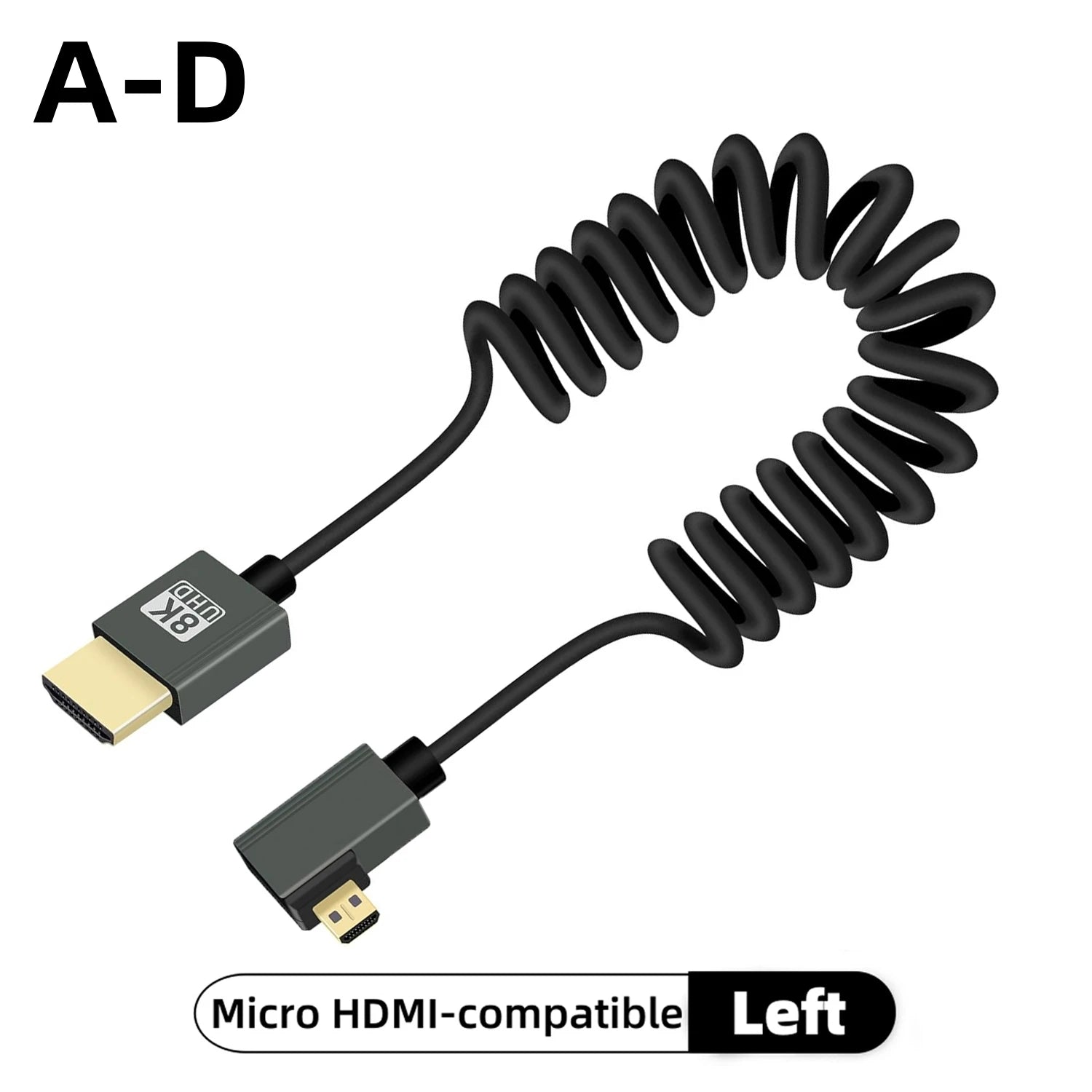 8K UHD Cable High Speed HDMI-compatible Mini/Micro HDMI-compatible Coiled Cord for HDTV Laptop PC PS4 Camera DV Monitor Display