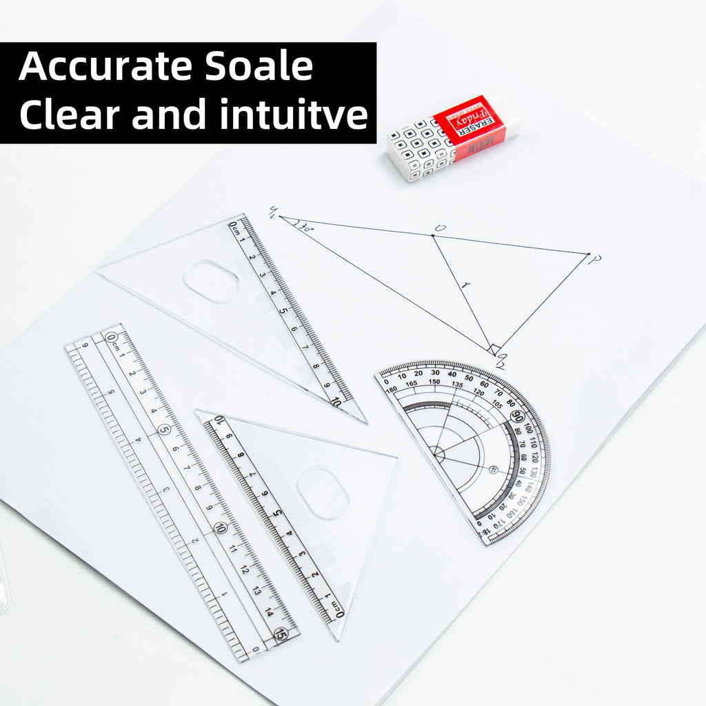 Frosted Ruler Set with Clear Scale - Drawing and Drafting Rulers with Triangle and Protractor for Accurate Measurement
