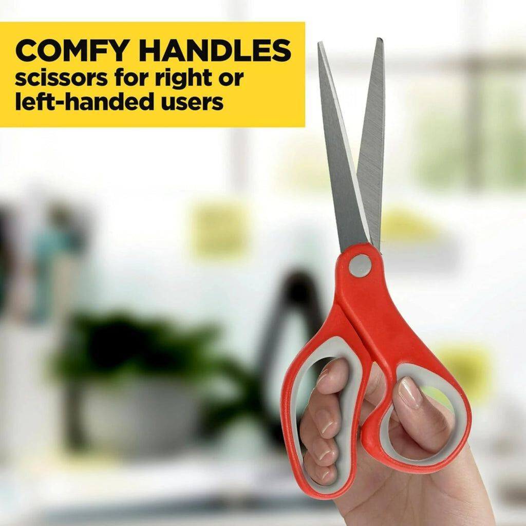 Multi-Purpose Stainless Steel Scissors, 8 Inches, Red & Gray, Great for Home, School and Office