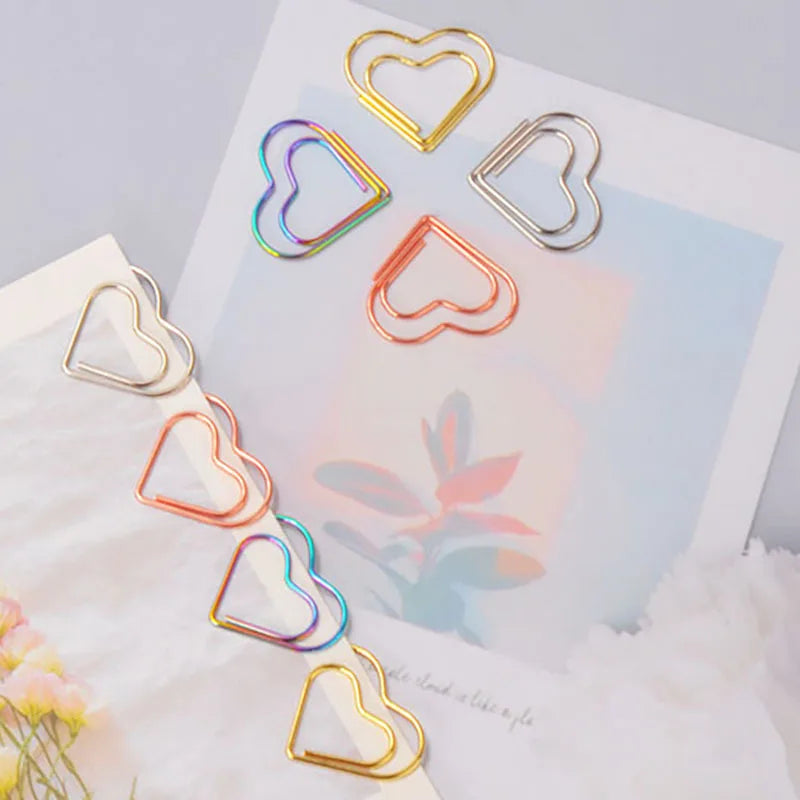 30/50pcs Heart Metal Paper Clips Binder Clip Mini Bookmark Book Binding Note Decor Stationery School Office Binding Supplies
