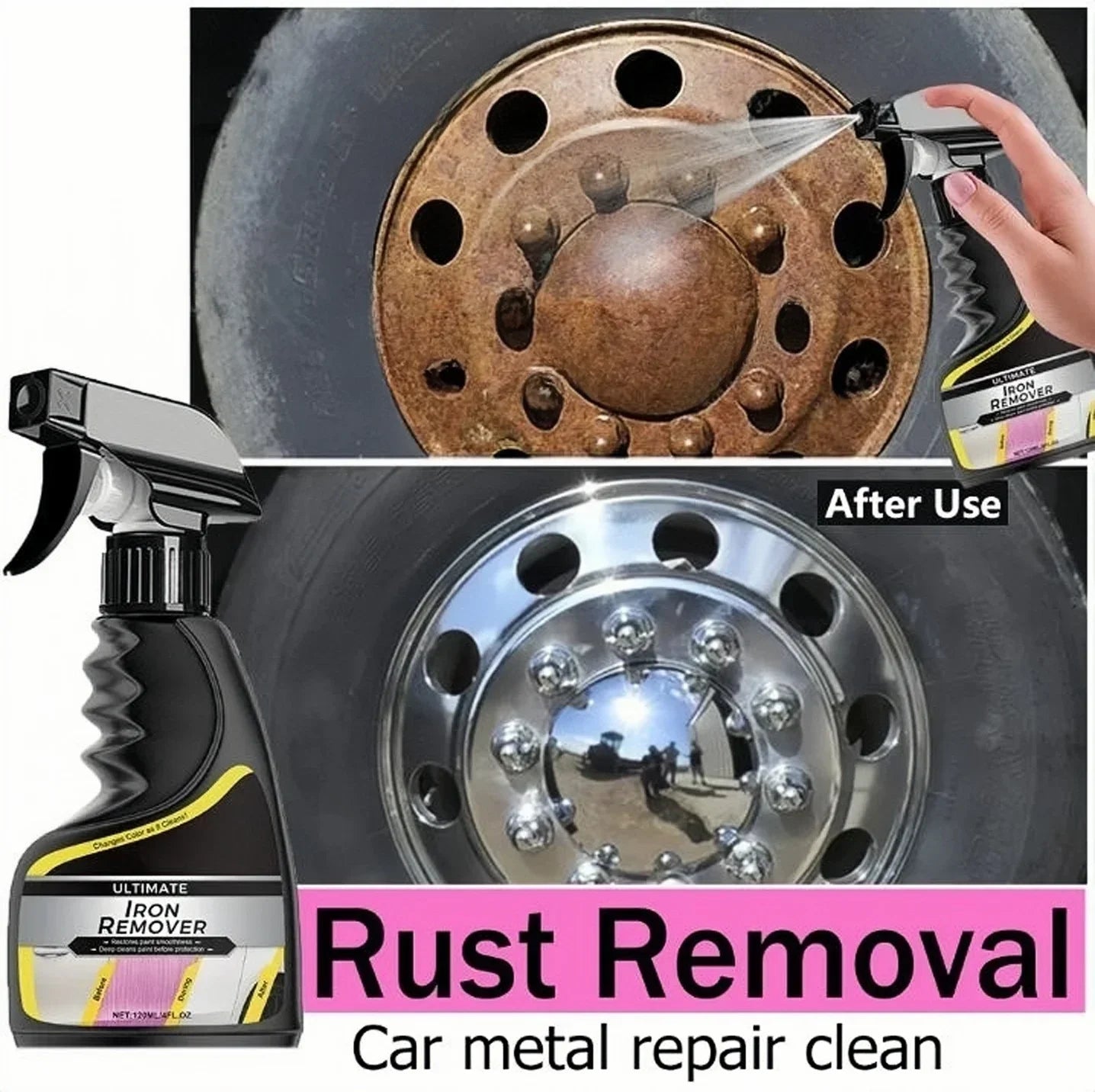 Car Rust Remover Car Wheel Care Quick Remover Car Exhaust Pipe Rust Removal Spray Clean Metal Iron Powder Stains