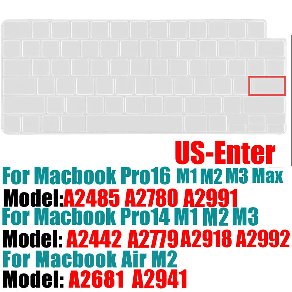 Spanish Keyboard Cover for MacBook Air 13.6 15.3 inch A2681 A2941 A2337 M3 M2 M1 Pro14" 16" A2442 A2779 A2918 A2992 A2485 A2991