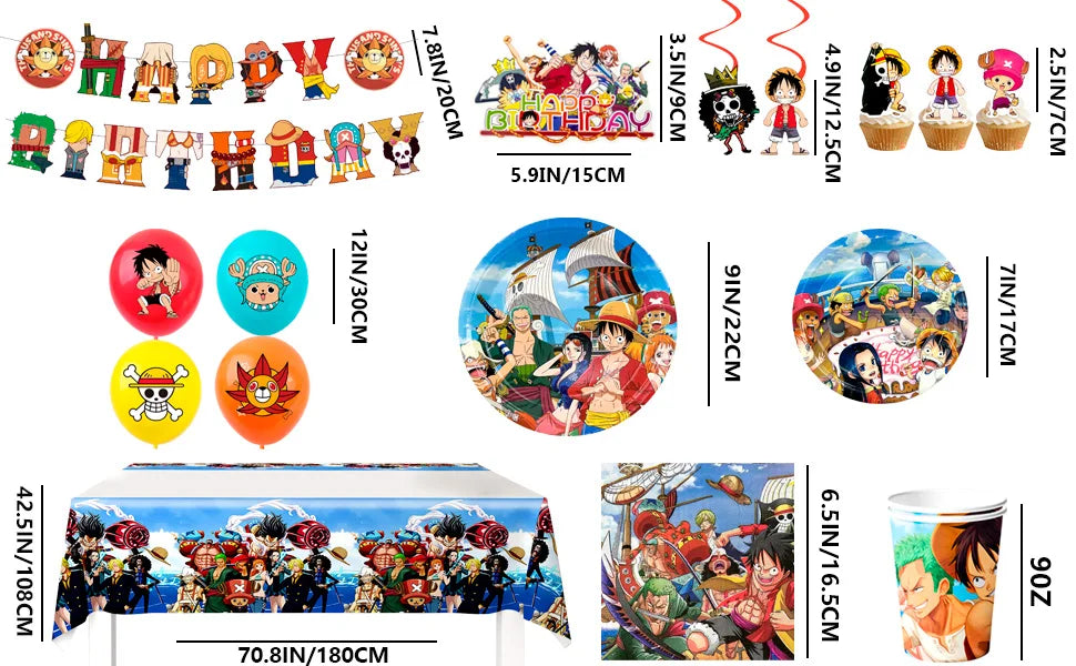 117 Pcs One Piece Party Supplies-One Piece Party Banner Balloons Cake Topper Plates Etc One Piece Birthday Party Decorations