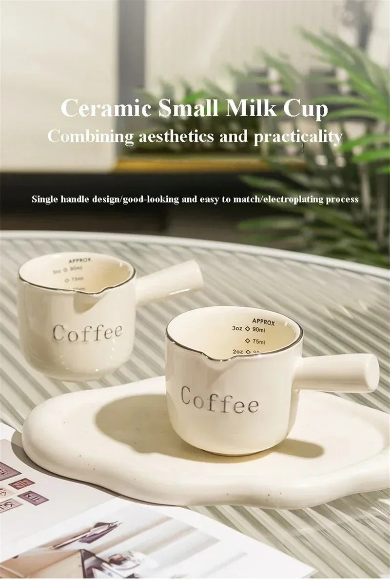 Espresso Coffee Ceramic Small Milk Cup Wth Scale Coffee Measuring Cup Extraction Cup With V-Shaped Mouth Pitcher