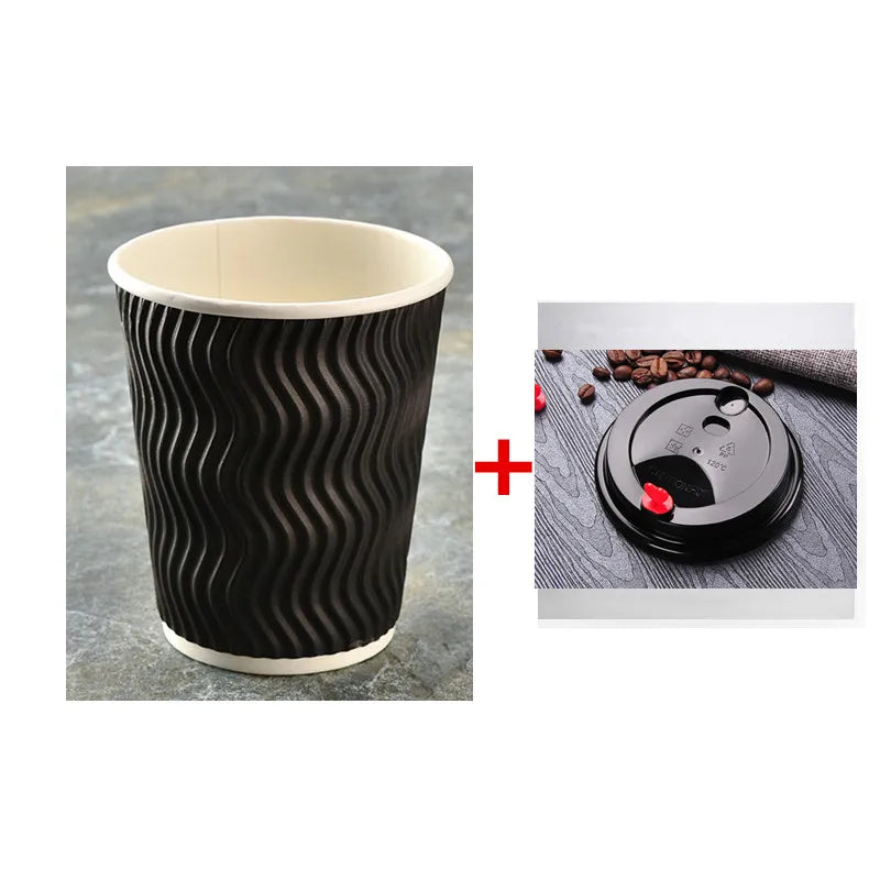 50pcs High Quality Thicken Double Layer Hot Drink Paper Cups 8oz/12oz/16oz Party Birthday Favor Disposable Coffee Cup with Cover