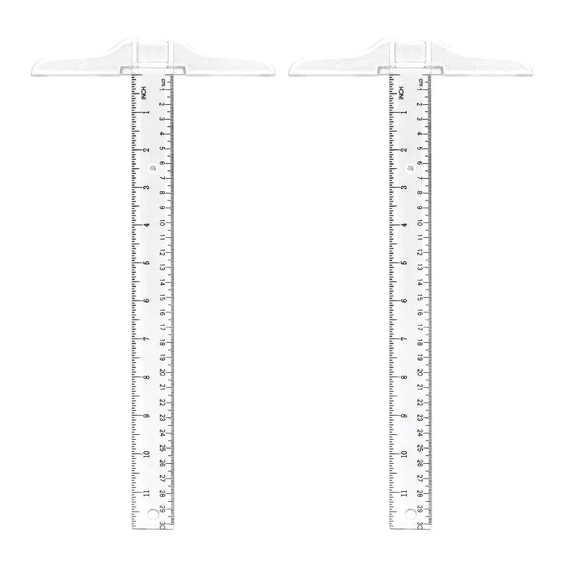 2PCS Transparent T-Square Ruler 30cm, Plastic Drawing T-Ruler for Students, Engineering Drafting Tool Set