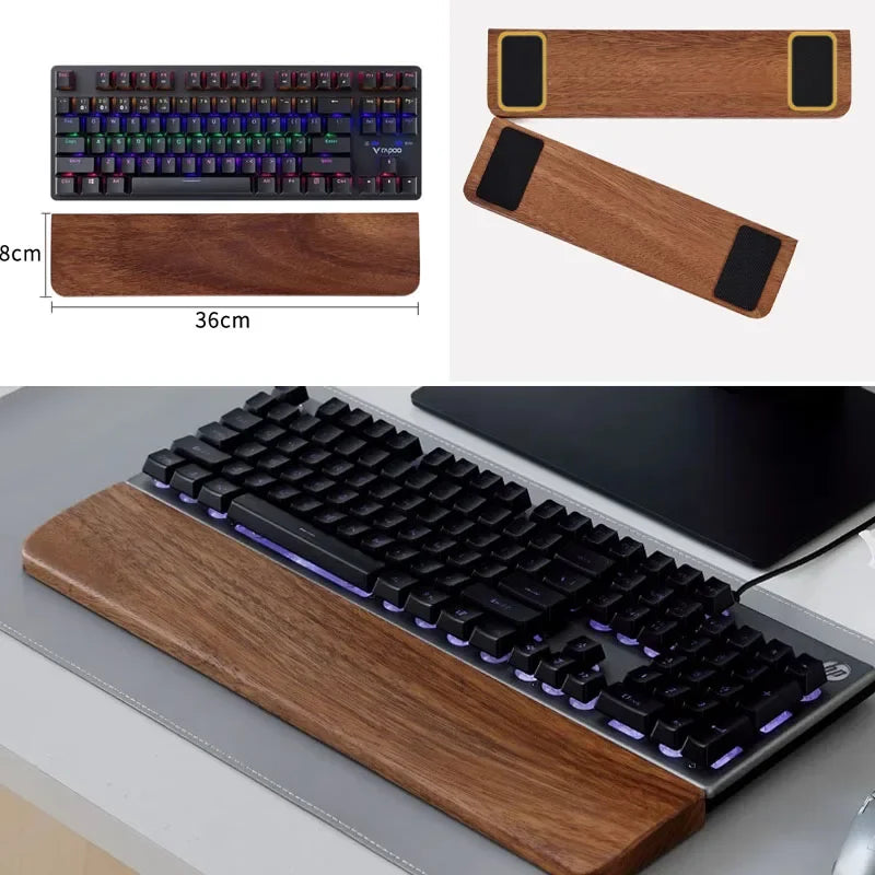 Solid Wood Keyboard Wrist Rest for 87 Key Mechanical Keyboard, Ergonomic Wooden Palm Rest with Non Slip Base