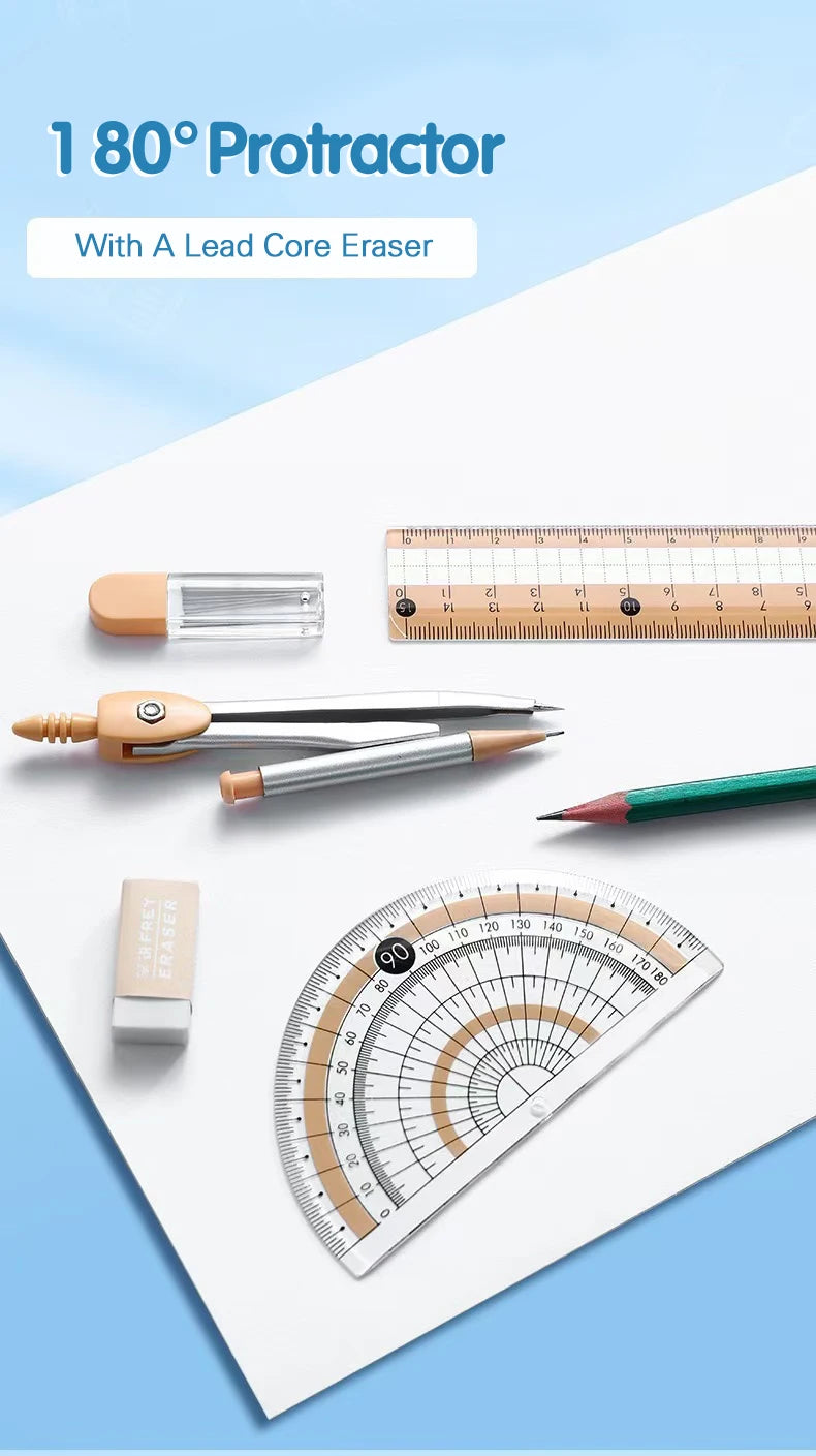 8-Piece Set of Measuring Rules for Students Including Compass Measuring Angle Ruler Triangular Ruler Measuring and Drawing Compl