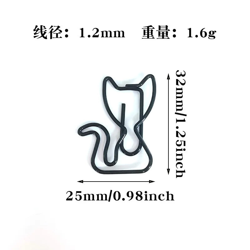 20/50pcs Cartoon Animal Paper Clip Cat Shaped Colorful Black Cat Paper Clips Metal Bookmark Cute Paper Planner Accessories