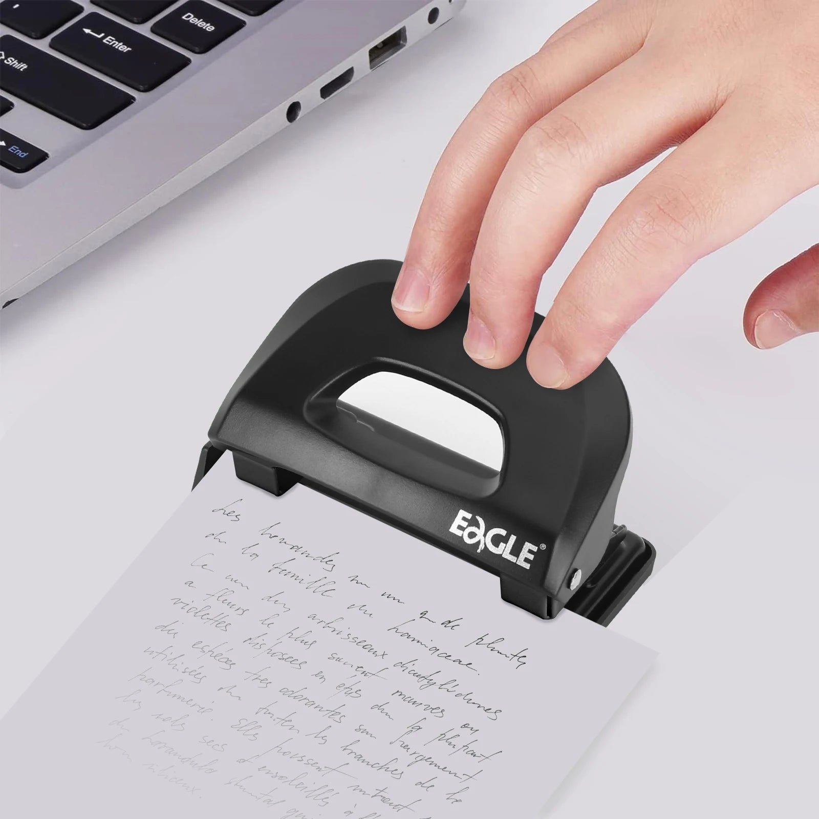 Eagle 2 Holes Paper Puncher，12-Sheet Capacity，With Residue Container，Adjustable Paper Guides，School Office Binding Supplies