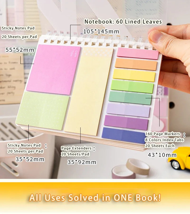 Kawaii Sticky Notes Set Expandable Removable Student Memo Pads Must-Have Study Planner Supplies Bulletin Journal Accessories