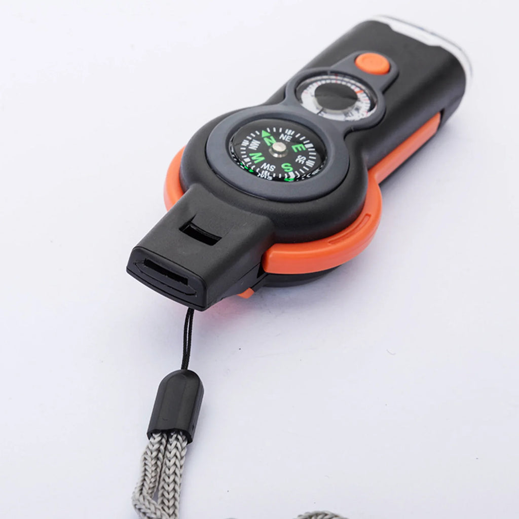Emergency Survival Whistle 7 In 1 With LED Light Compass And Thermometer Outdoor Emergency Kit For Hiking Camping Compass Tool