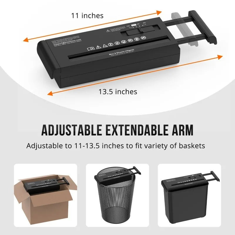Manual Paper Shredder, Portable Hand Crank Strip Cut Shredder Holds Up To 6 Sheets for Home Office Document Disposal,Portable Shredder Extendable Arm Design with Overheat Protection for Home Office