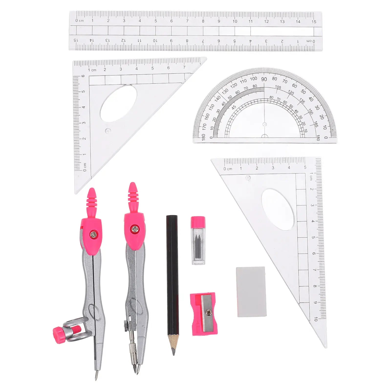 1Set Math Compass Set for and Students Protractor Ruler Kit School Supplies Portable Drafting Tools for Learning and