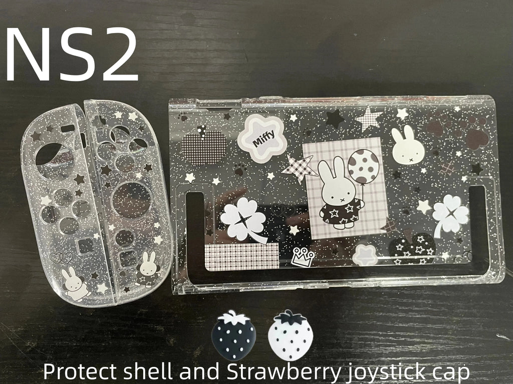 New In Stock Miffy Co-Branded Nintendo Switch OLED NS NS2 LITE Protective Case Glitter Handle Cover Transparent Black White Gift