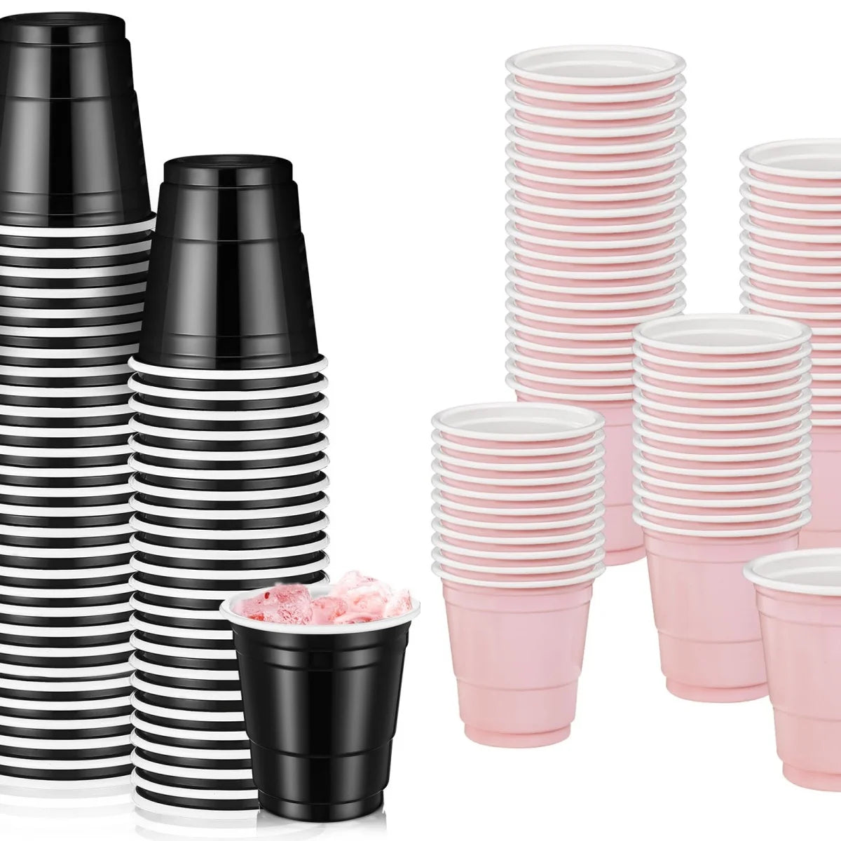 20-60Pc 2oz Mini Party Shot Cups Plastic Black Pink Disposable Birthday Party Wedding Cup for Beer Drinks Soda Punch Water Cups
