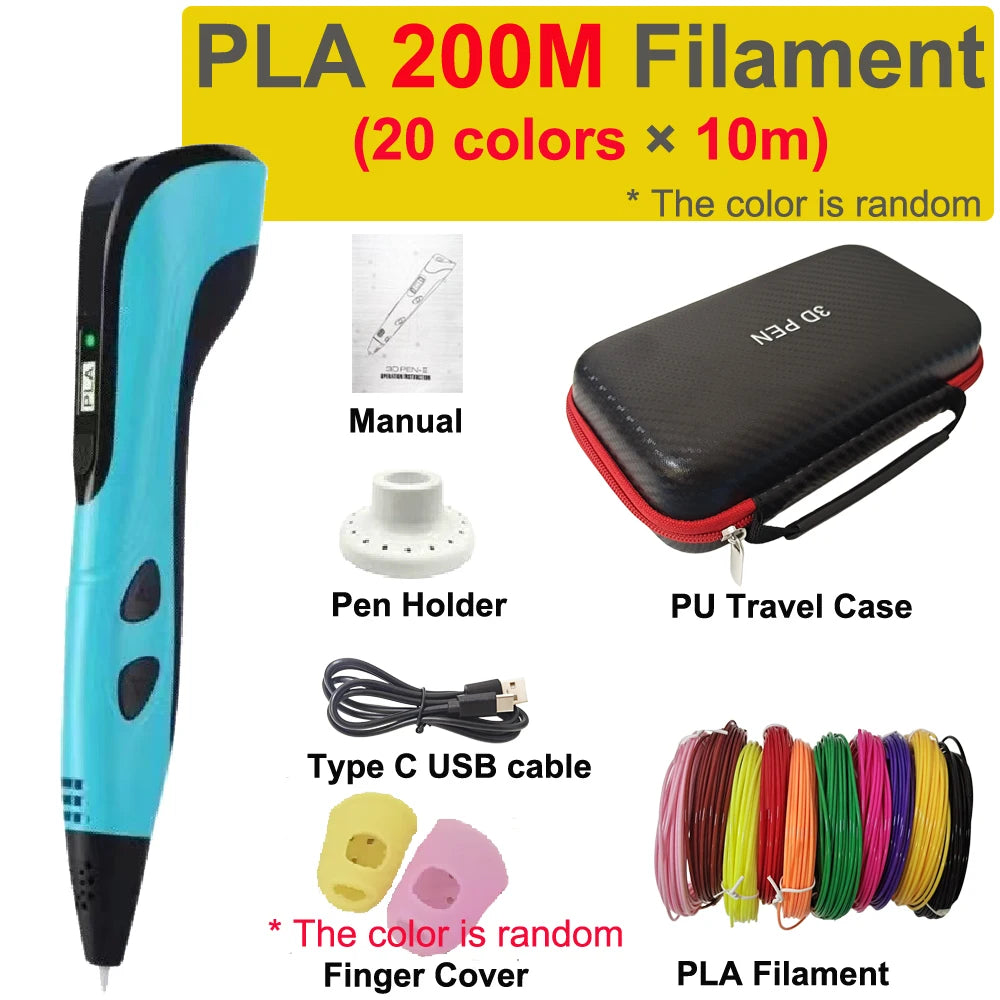 New 3D Pen 3D Printing Pen for Children 1.75mm PLA Filament DIY Drawing Birthday Christmas Gifts for Kids with Travel Case