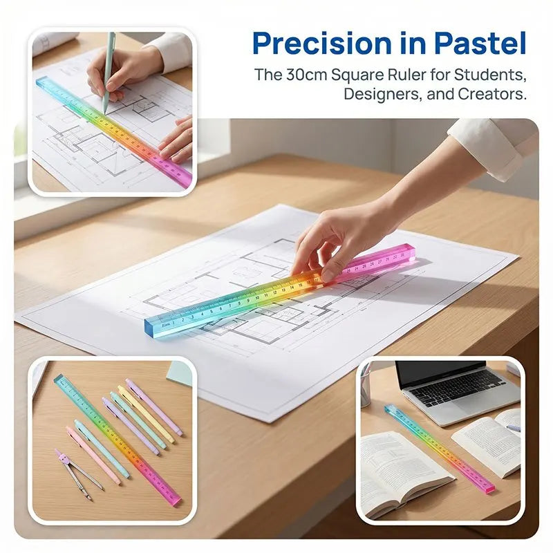 Colored Ruler and Cube – 2-in-1 Geometric Drawing Tool, Math Learning Stationery Set, Drawing and Measuring Supplies