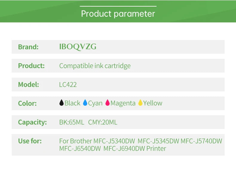 IBOQVZG LC422XL Ink Cartridges Suitable for Brother MFC-J5340DW MFC-J5740DW MFC-J5345DW MFC-J6540DW MFC-J6940DW Printer LC-422